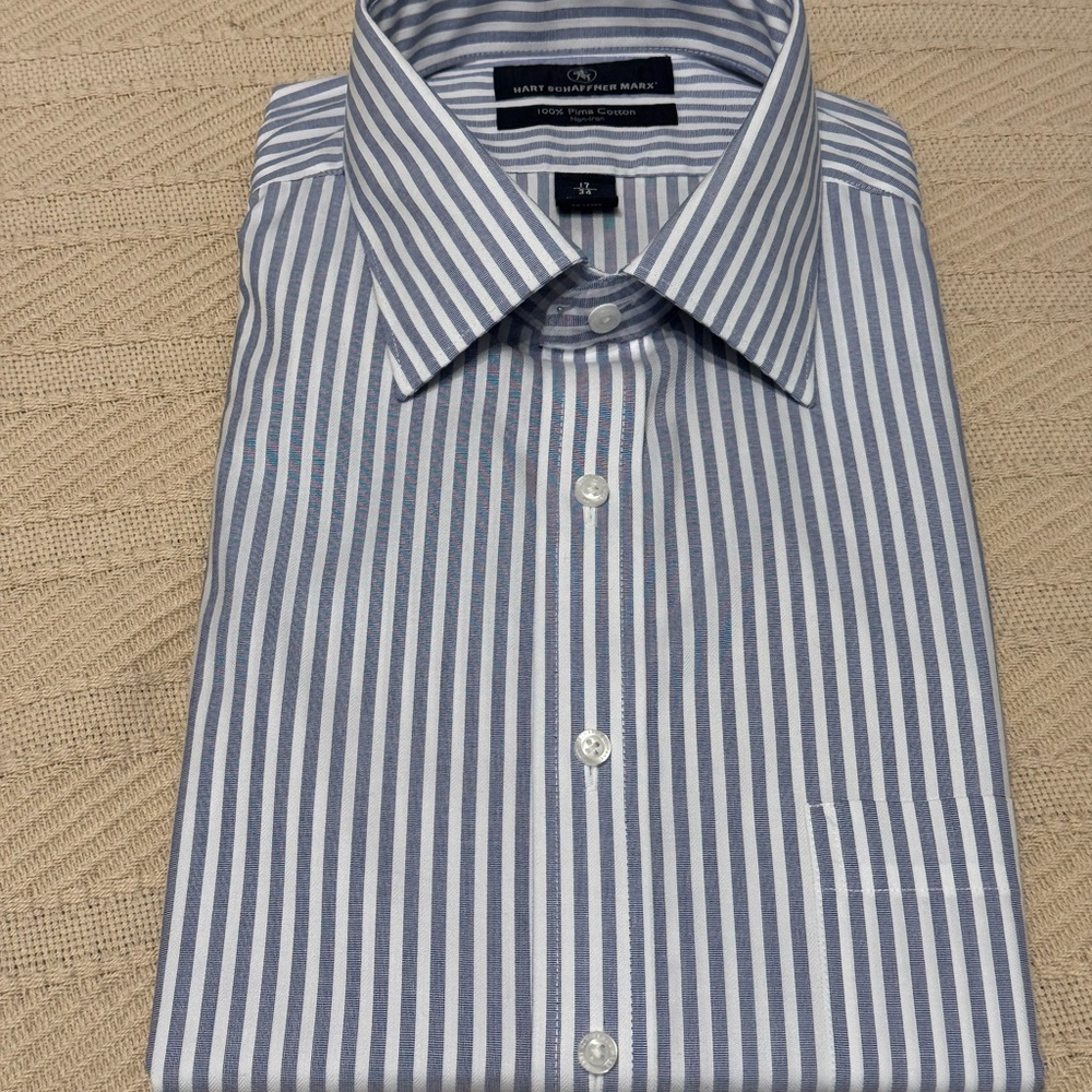 Hart Schaffner Marx Blue and White Striped Dress Shirt